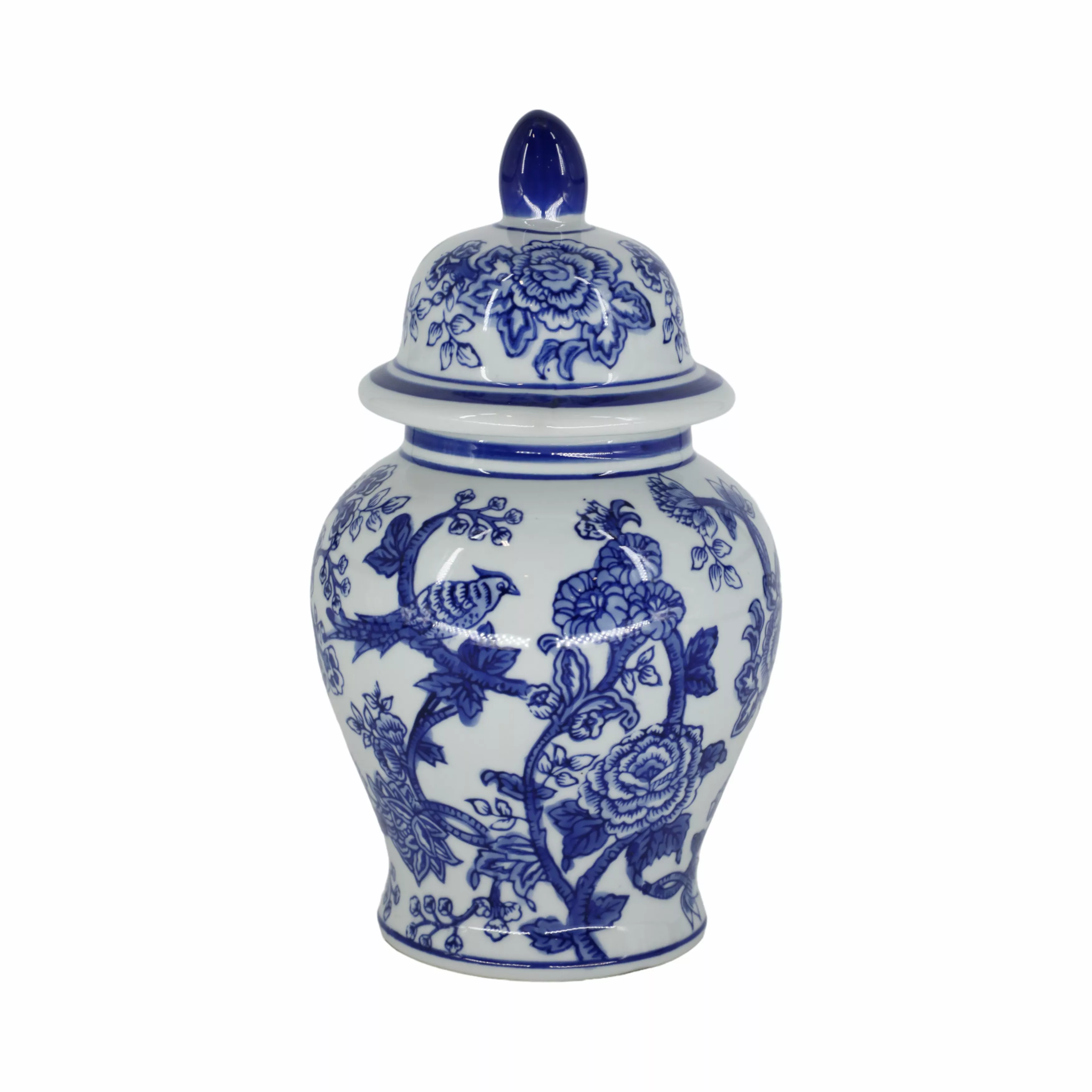 10" Temple Jar Bird/Flower