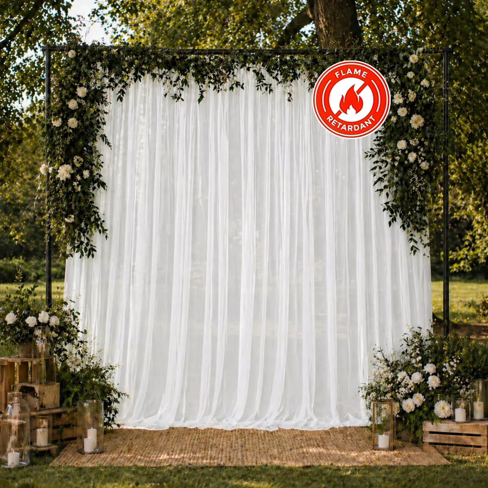 10ft x 10ft Chiffon Backdrop Curtain Panel – White Durable Flame Resistant Sheer Draping Fabric with Rod Pocket