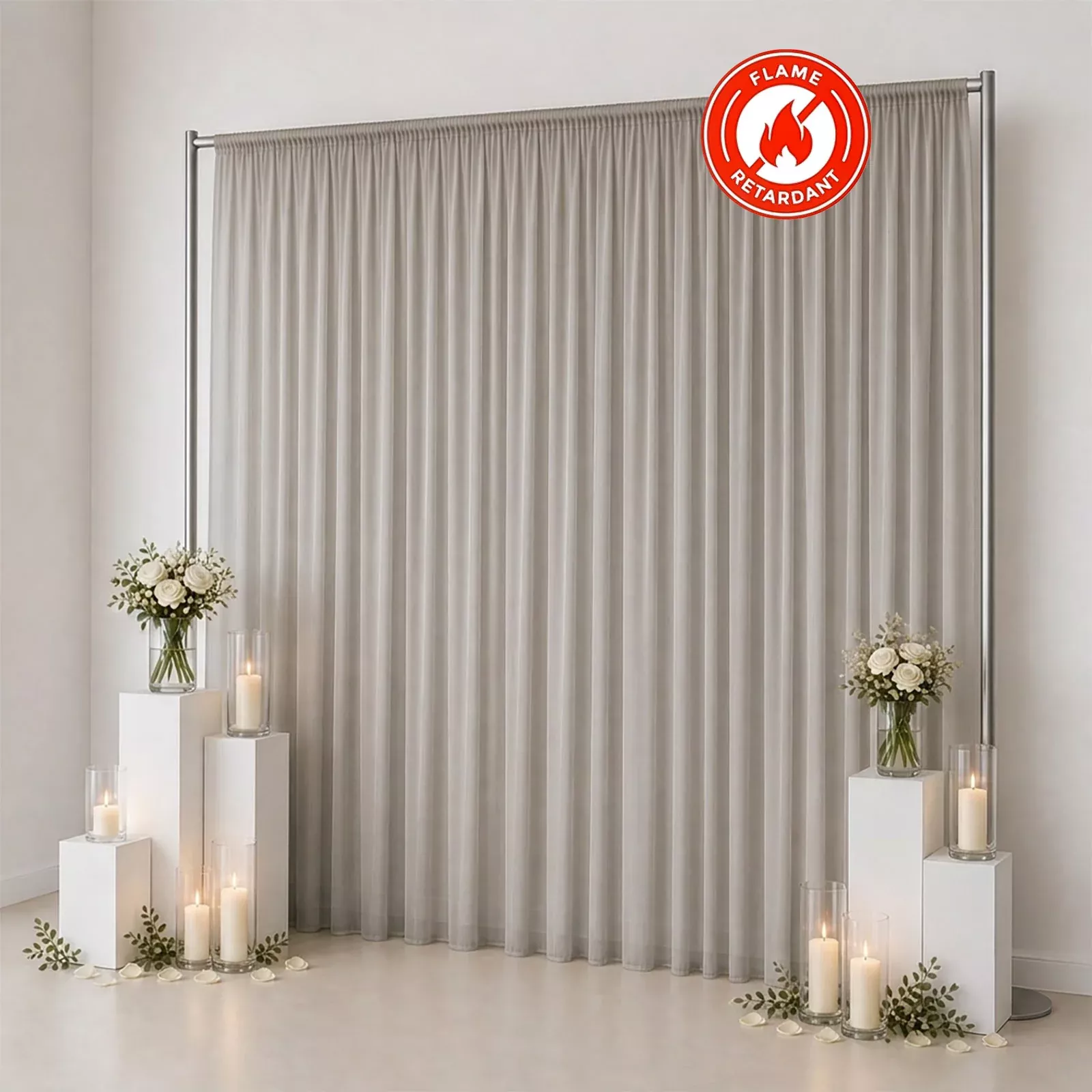 10ft x 12ft Chiffon Backdrop Curtain Panel – Silver Durable Flame Resistant Sheer Draping Fabric with Rod Pocket