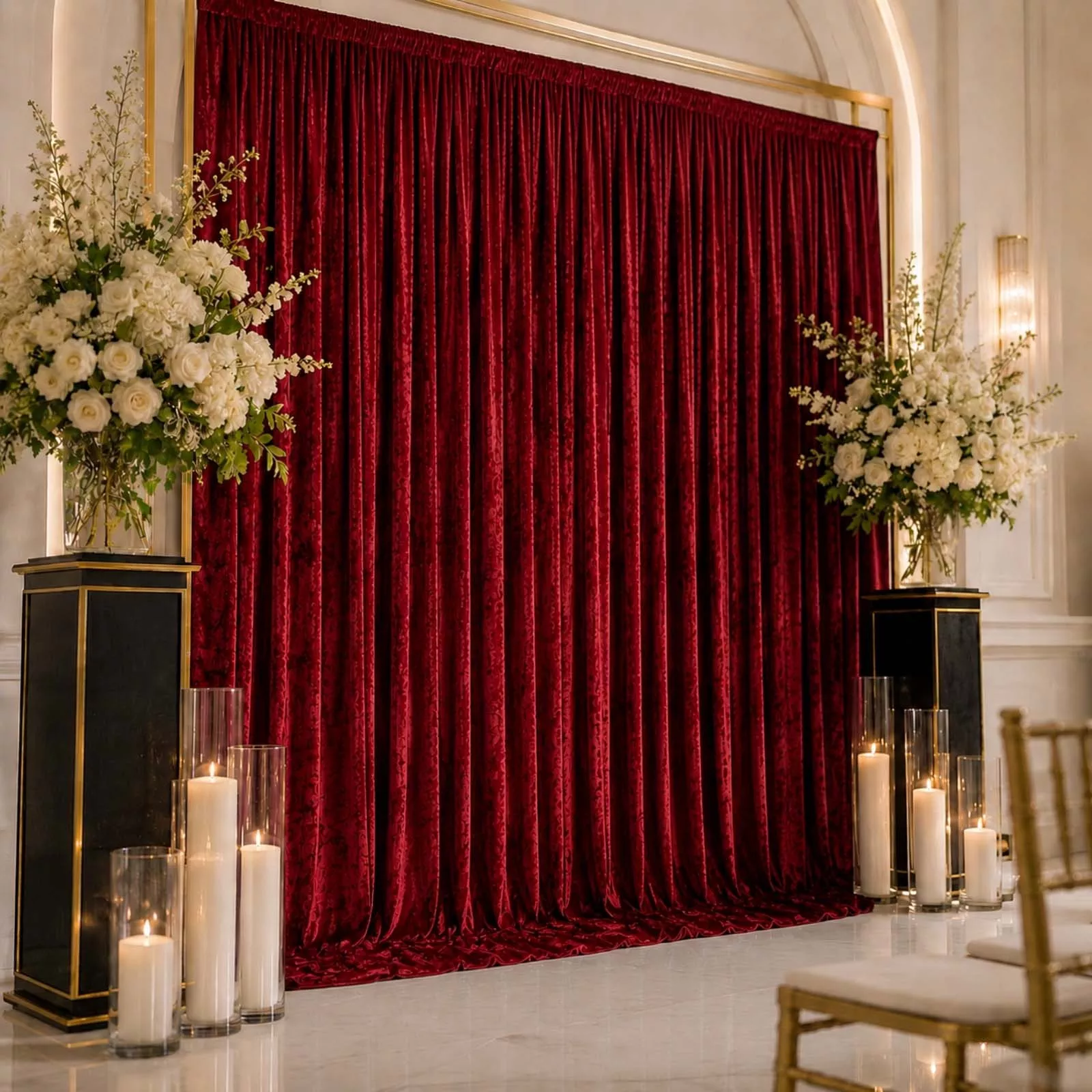 10ft x 12ft Premium Crushed Velvet Backdrop Curtain Red – Wedding Backdrop Panel & Event Drapery with Rod Pocket, 70% Blackout