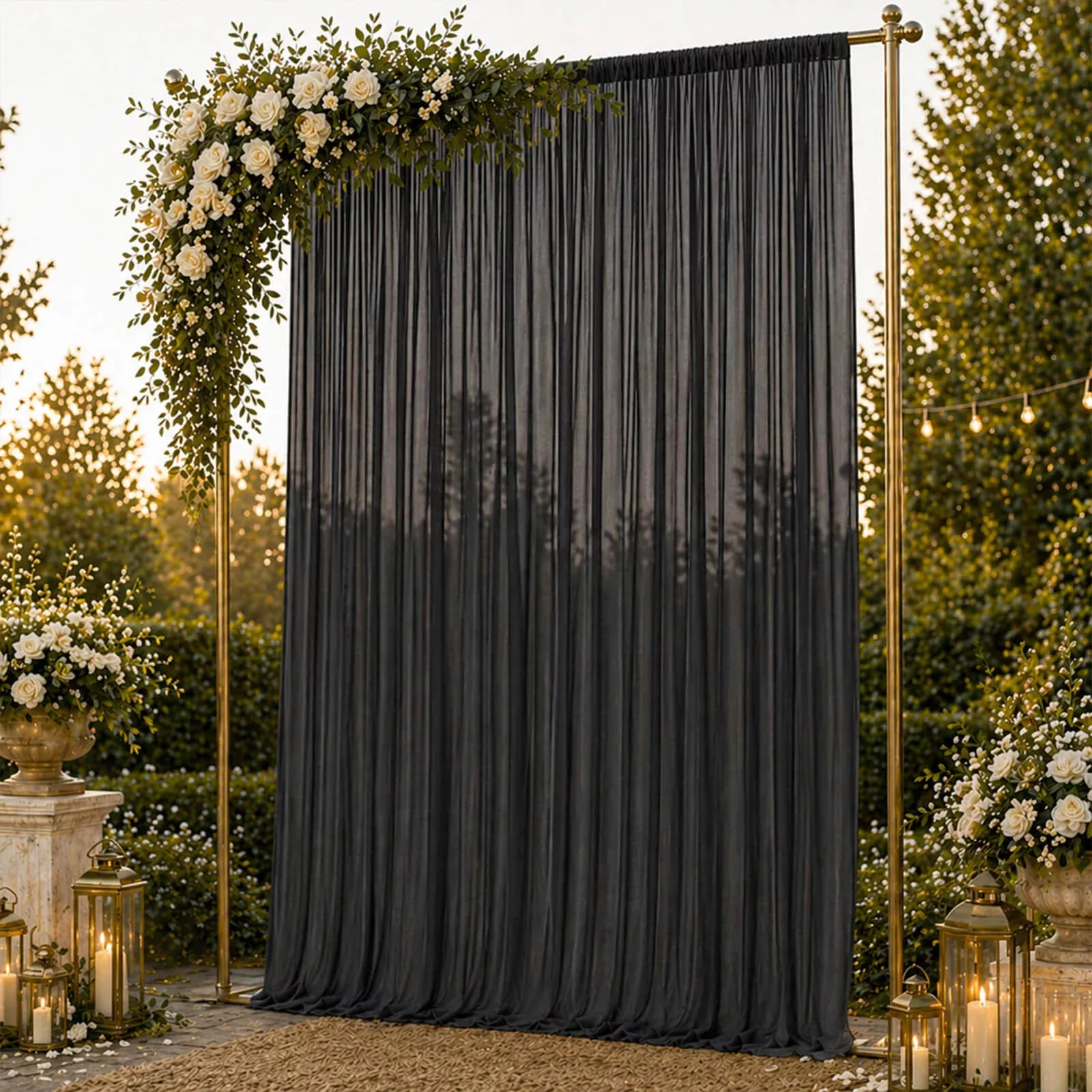 10ft x 14ft Chiffon Backdrop Curtain Panel – Black Durable Flame Resistant Sheer Draping Fabric with Rod Pocket