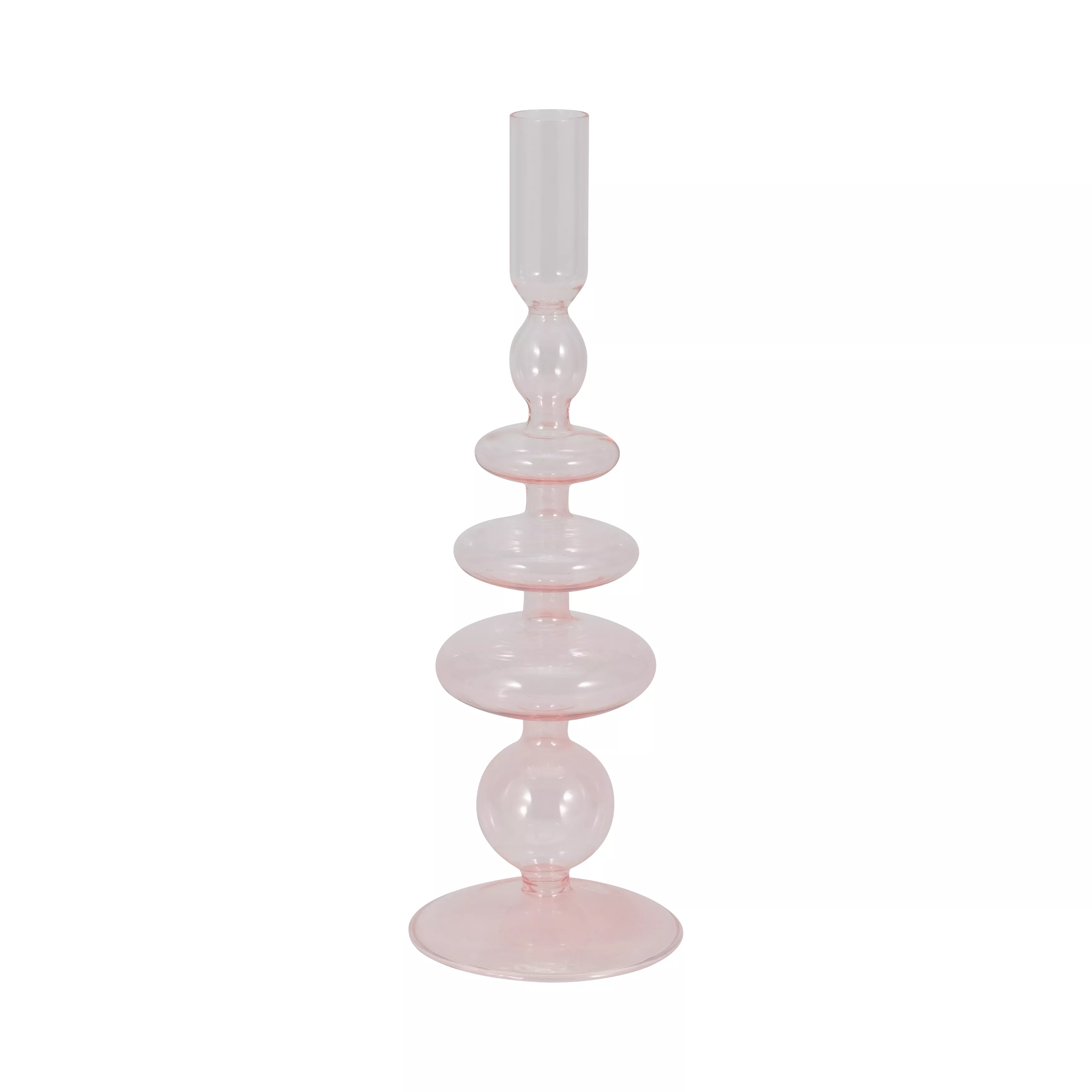 11" Vintage Glass Taper Candle Holder, Pink