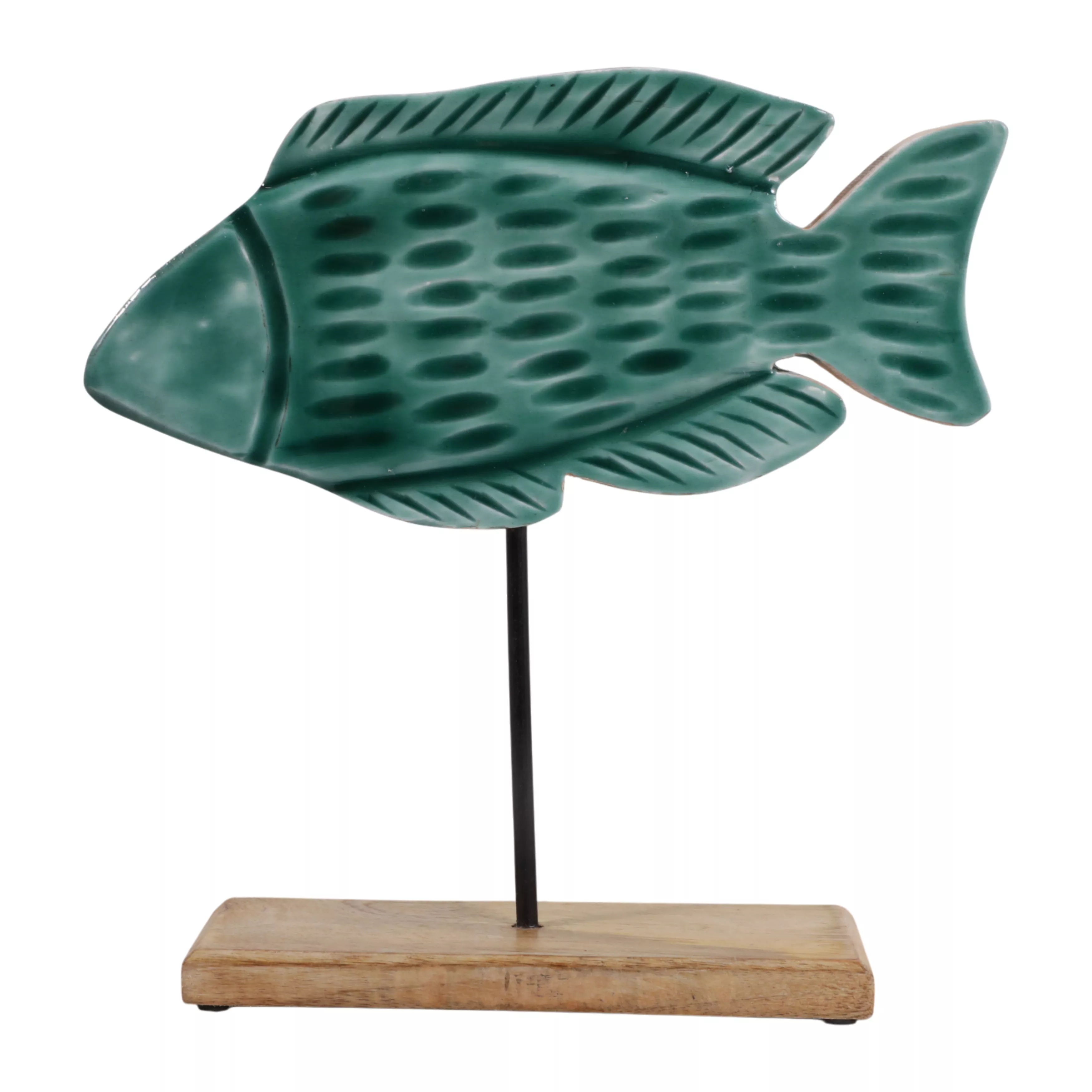 12x12" Wood Fish On Base, Blue