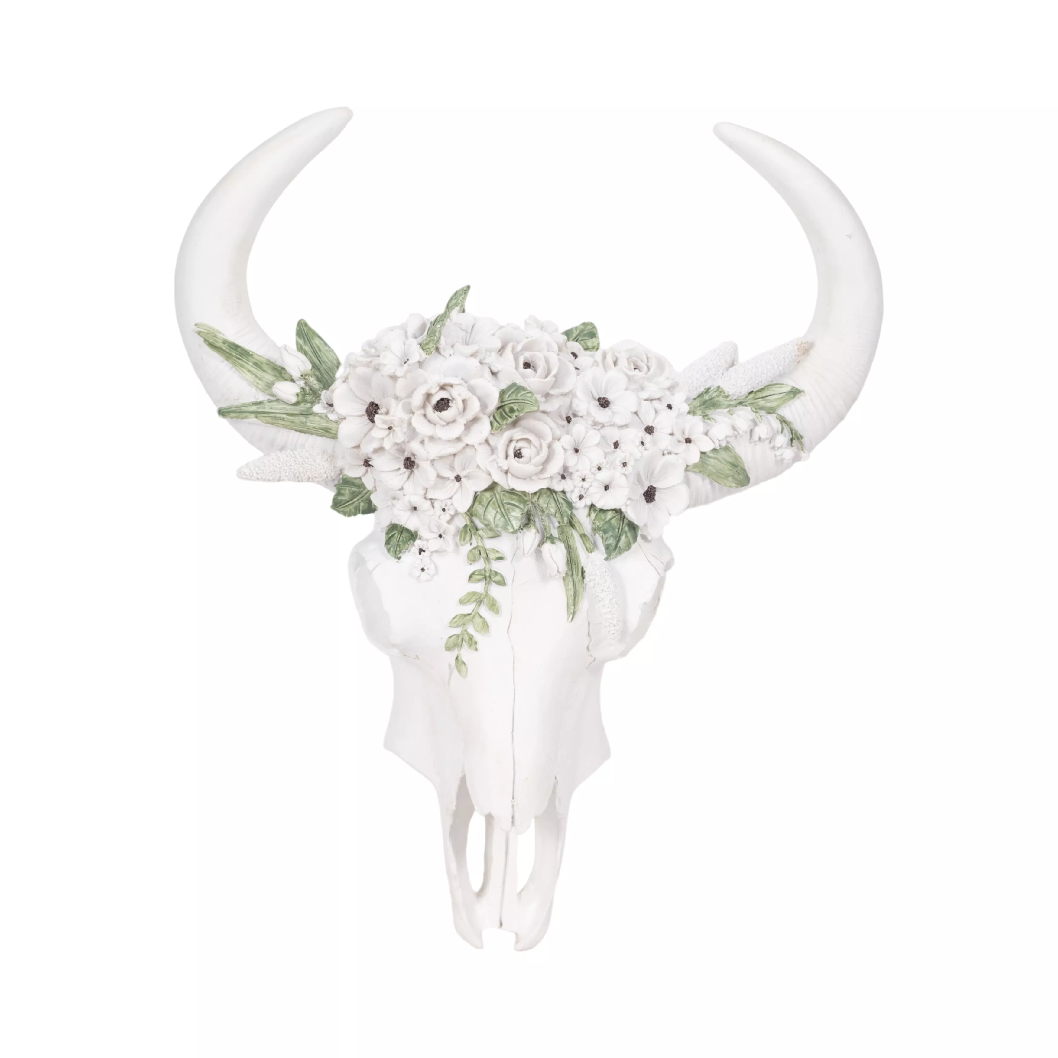 13" Bull Skull White Flowers