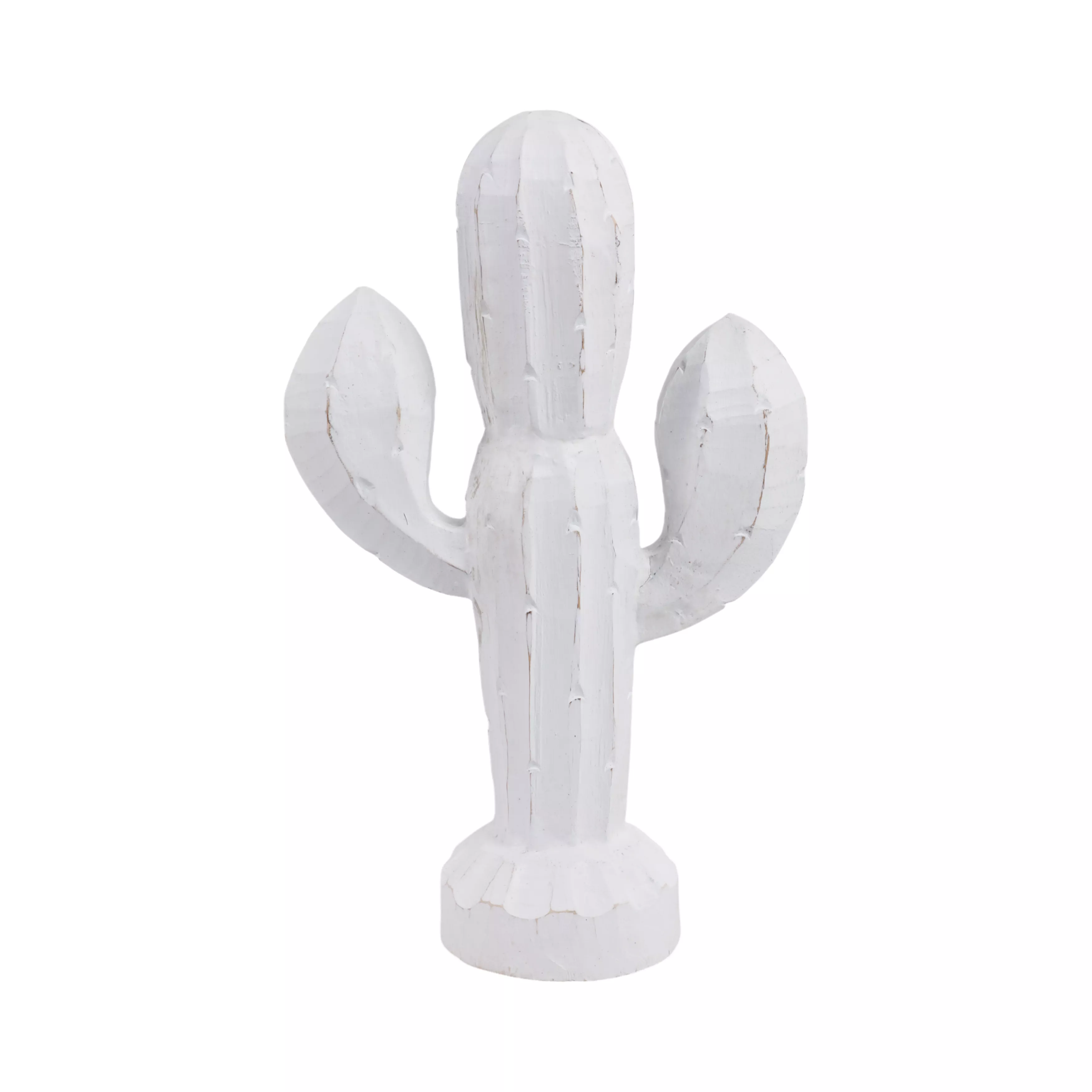 14" Wooden Cactus Decor, Wht