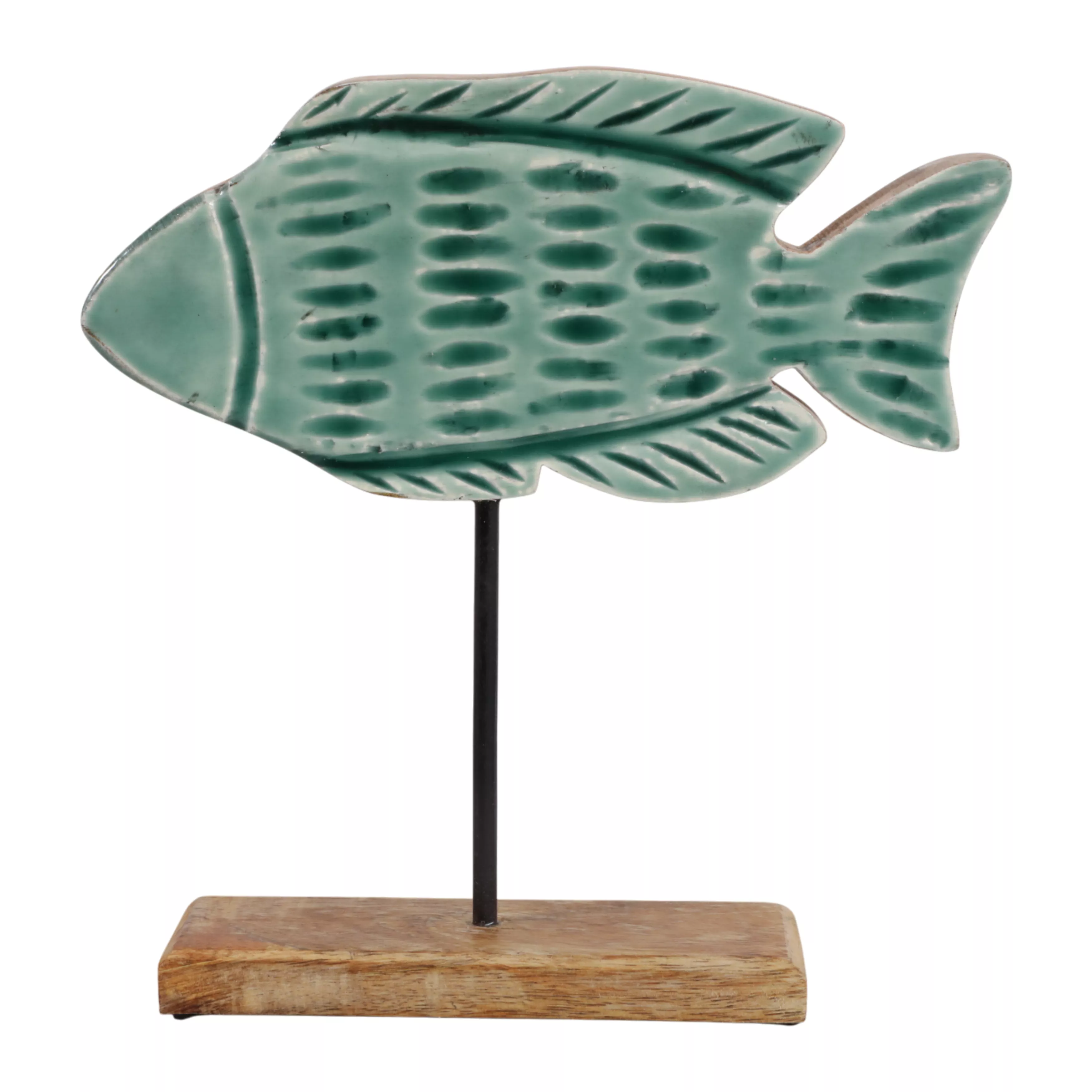 14x14" Wood Fish On Base, Blue