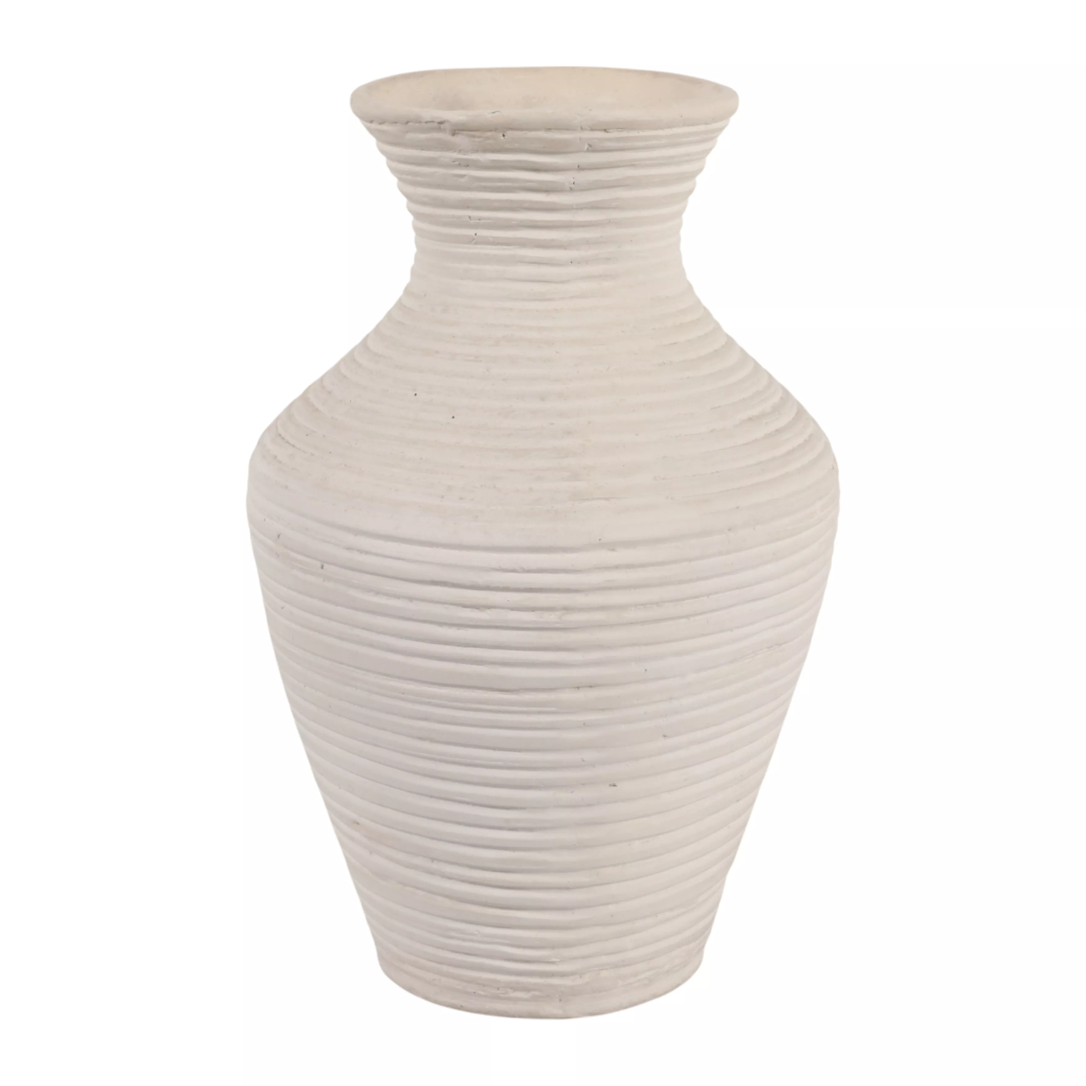 14x9" Paper Mache Ribbed Vase, Ivory