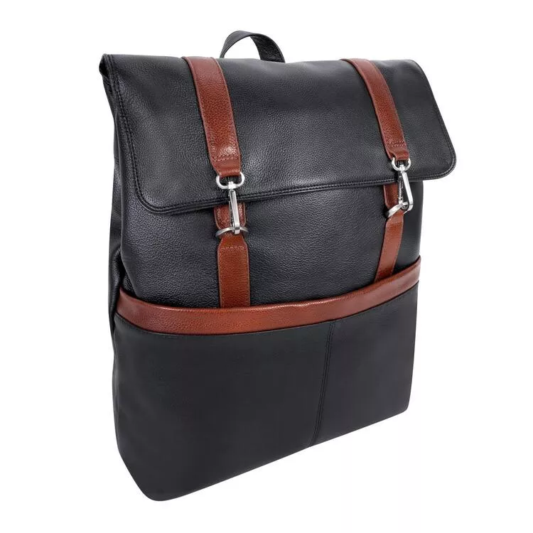 17 Two-Tone Leather Laptop & Tablet Flap Over Backpack