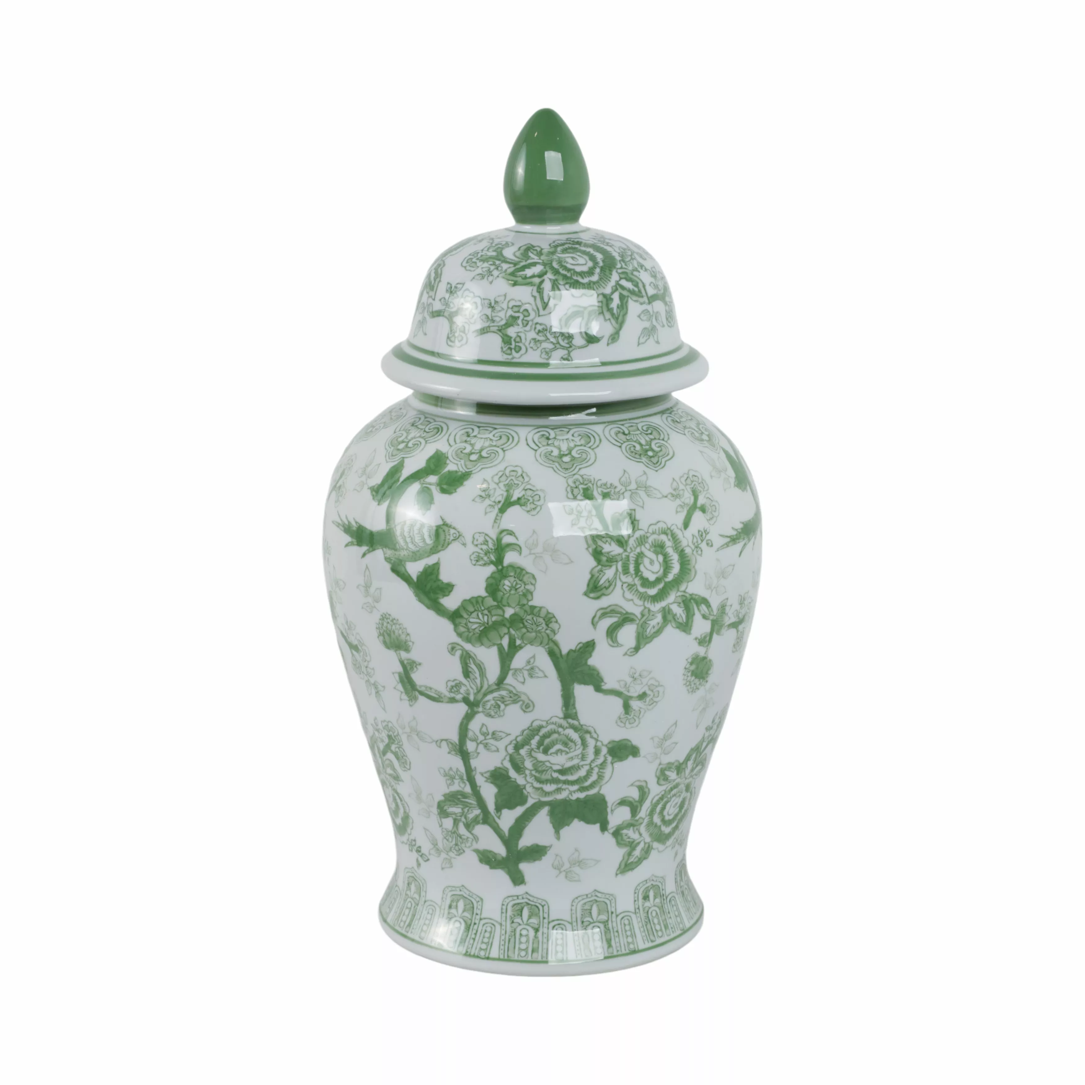 18" Temple Jar Bird/Flower