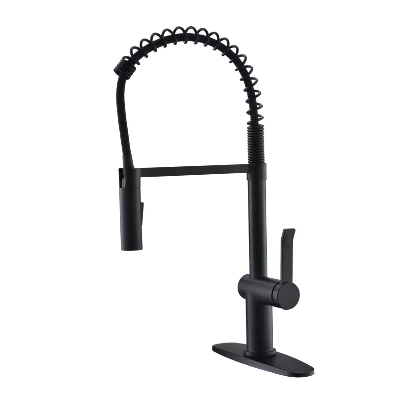 238MB Modern Spring Kitchen Faucet Matte Black Low Lead Solid Brass with Pull Down Sprayer
