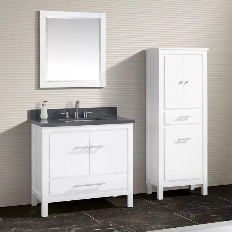 37" Chelan Vanity with Gray Quartz Top and Rectangular Undermount Sink - White