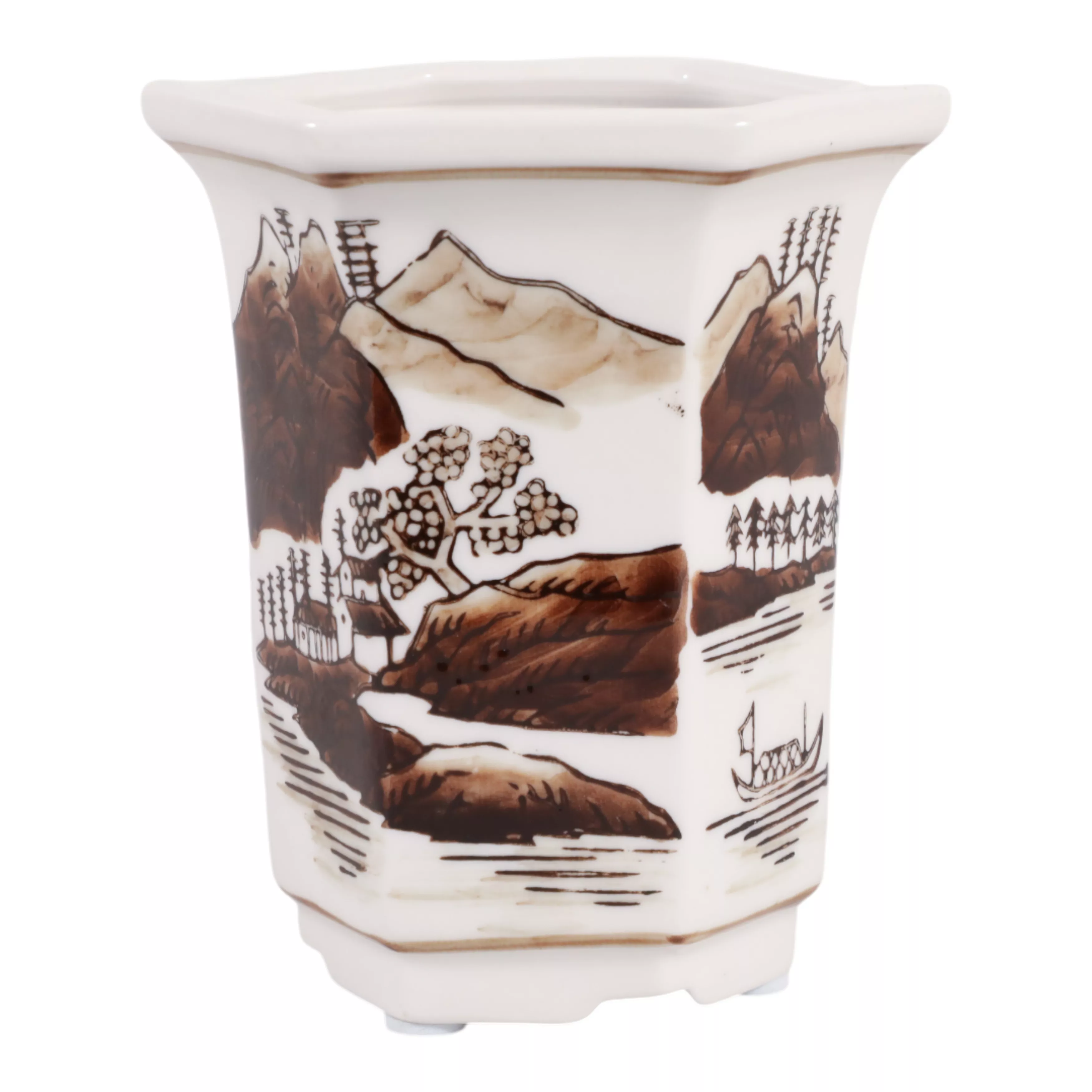 4", 6oz Chinoiserie Candle, Brown/white