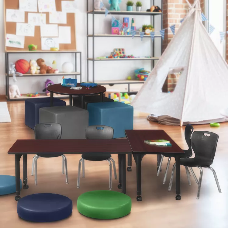 48 x 24 Adjustable Mobile Classroom Table and 2 Stack Chairs - Regency Seating