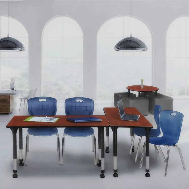 48 x 24 Height Adjustable Mobile Classroom Table & Navy Blue Stack Chairs Set - Regency Seating
