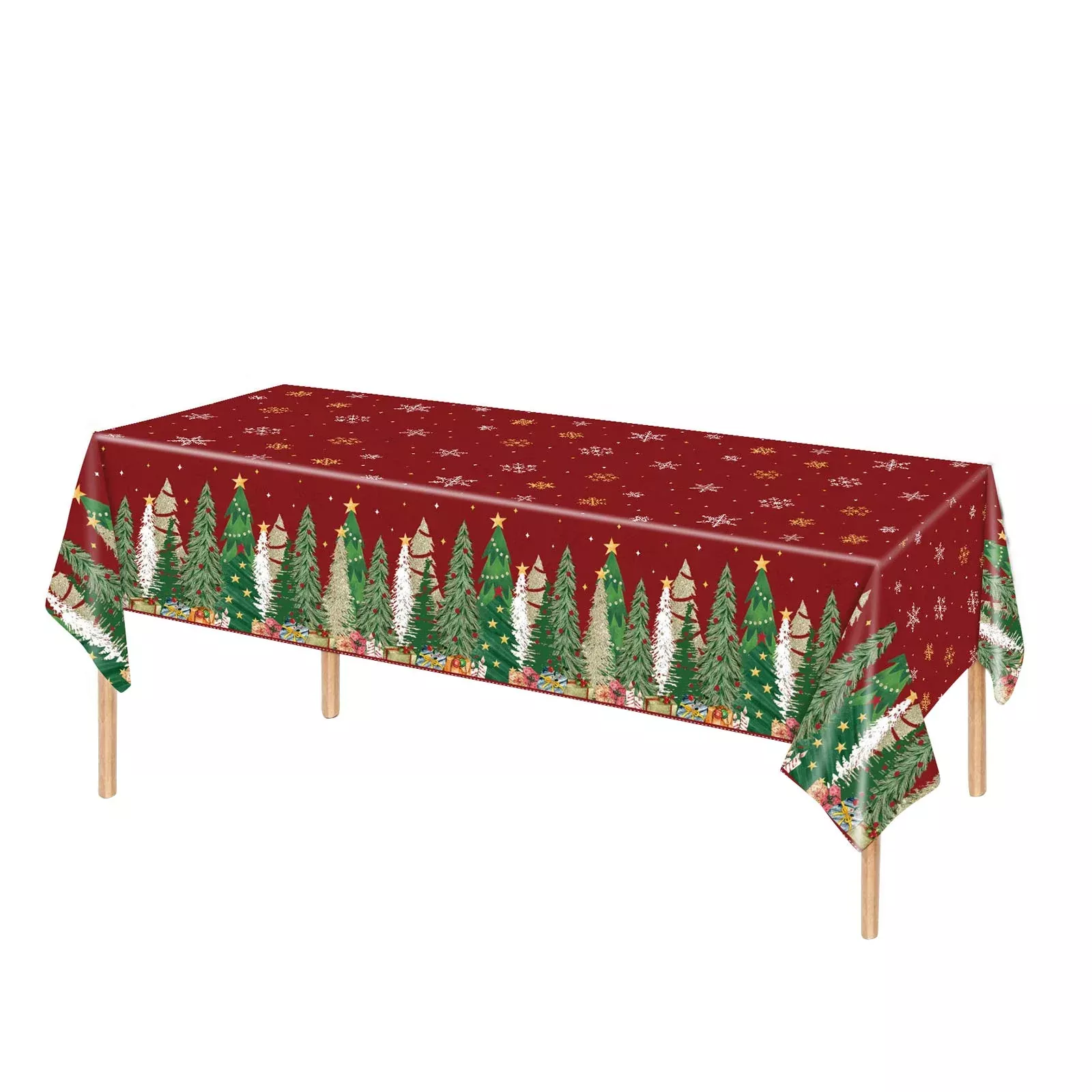 5 Pack 54"x108" Plastic Christmas Tablecloths Rectangular - Red, Christmas Tree, Snowflake & Gift Disposable Party Table Covers