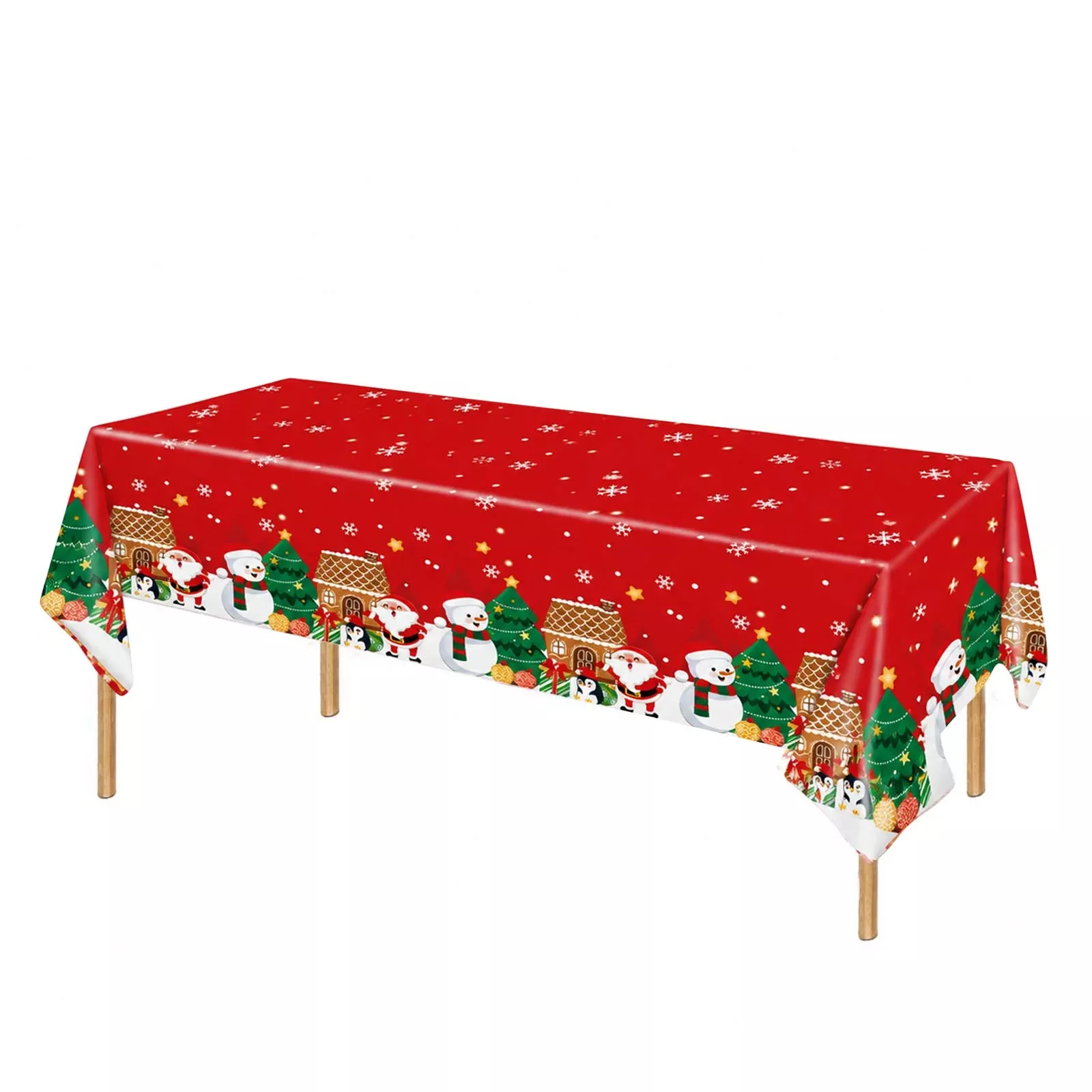 5 Pack 54"x108" Plastic Christmas Tablecloths Rectangular - Red, Santa Claus & Snowman Disposable Party Table Covers
