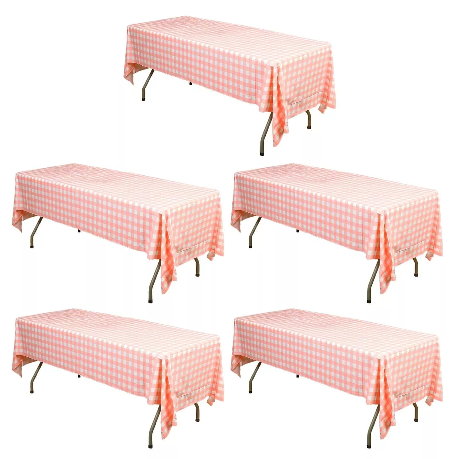 5-Pack Plastic Table Covers Pink Checkered Rectangle - Durable PVC Disposable Covers for Events 54"x108"