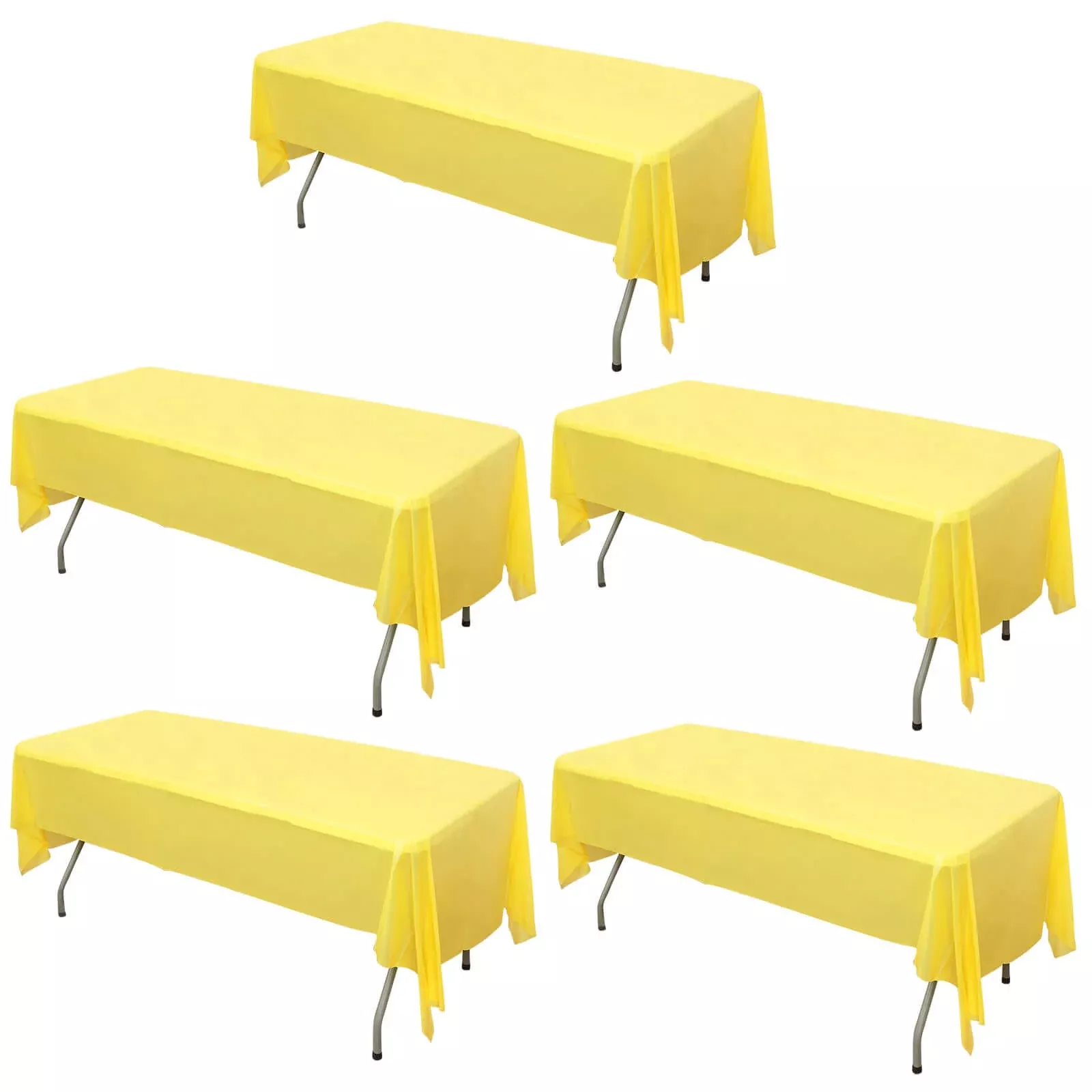 5-Pack Plastic Table Covers Yellow Rectangle - Reliable PVC Disposable Covers for Gatherings 54"x108"