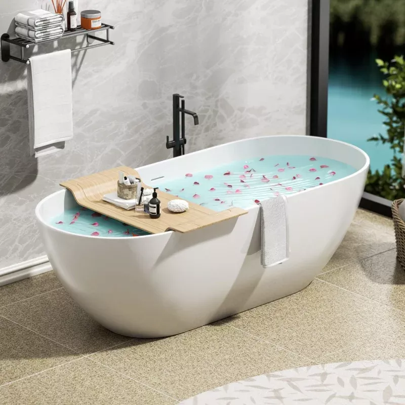 63" Sabin Solid Surface Stone Resin Freestanding Bathtub