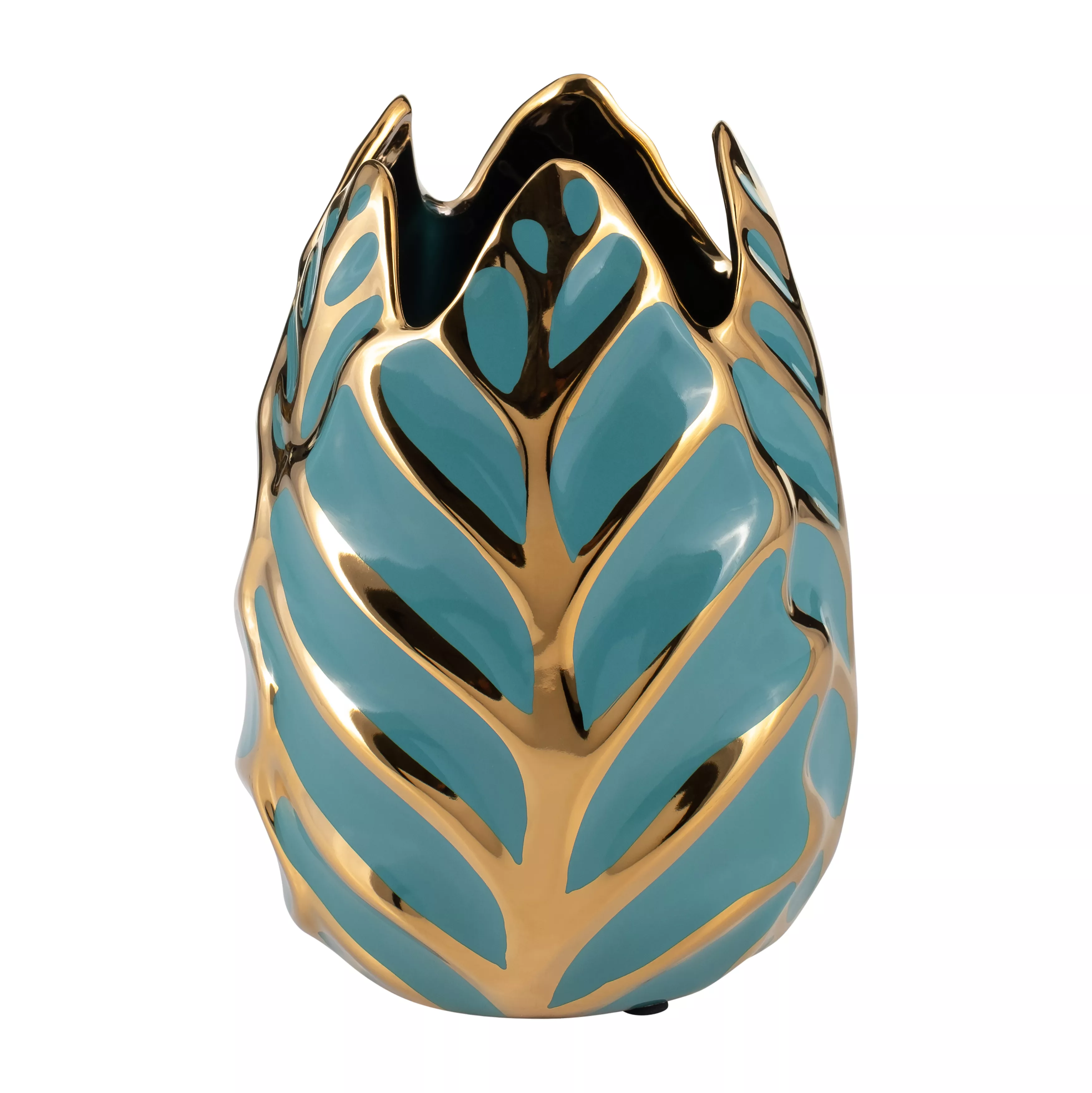 8" Green Round Leaf Gold Vase