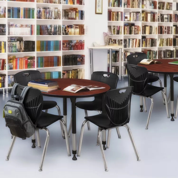 Adjustable Height Classroom Table Cherry Stack Chairs Black - Regency Seating