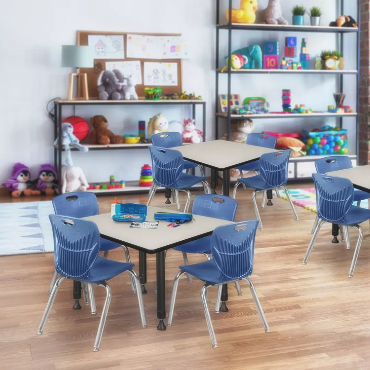 Adjustable Height Classroom Table and Navy Blue Stack Chairs Set - Regency Seating