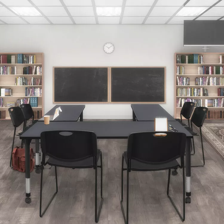 Adjustable Height Mobile Classroom Table & Black Stack Chairs - Regency Seating