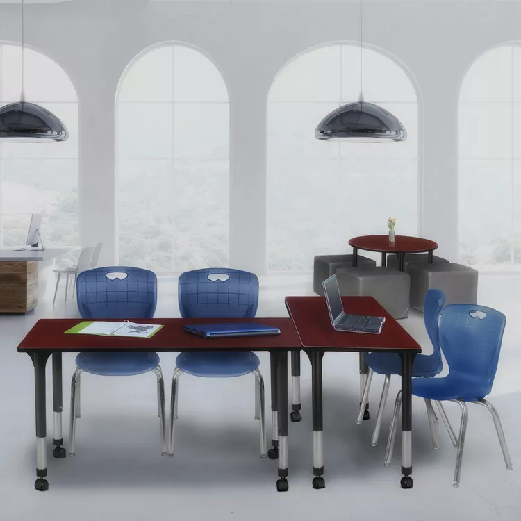 Adjustable Height Mobile Classroom Table & Navy Blue Stack Chairs - Regency Seating