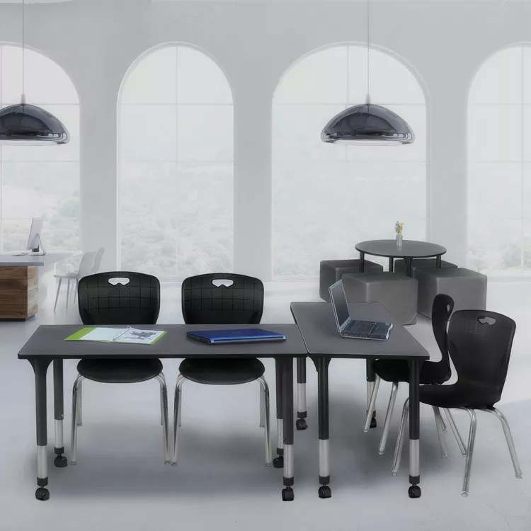 Adjustable Height Mobile Classroom Table Set - Grey & Black - Regency Seating