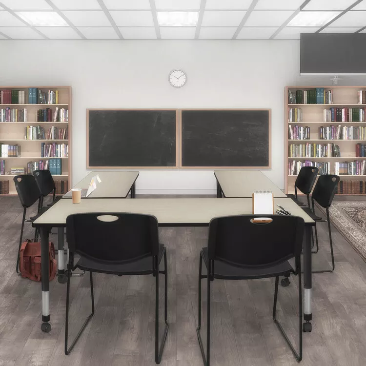 Adjustable Mobile Classroom Table with Stack Chairs and Maple Surface - Regency Seating