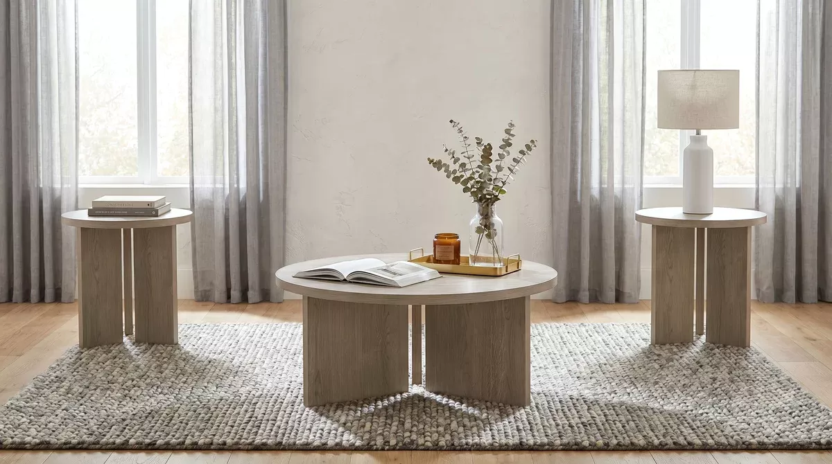 Aragon 3-Piece Round Coffee and End Table Set Latte