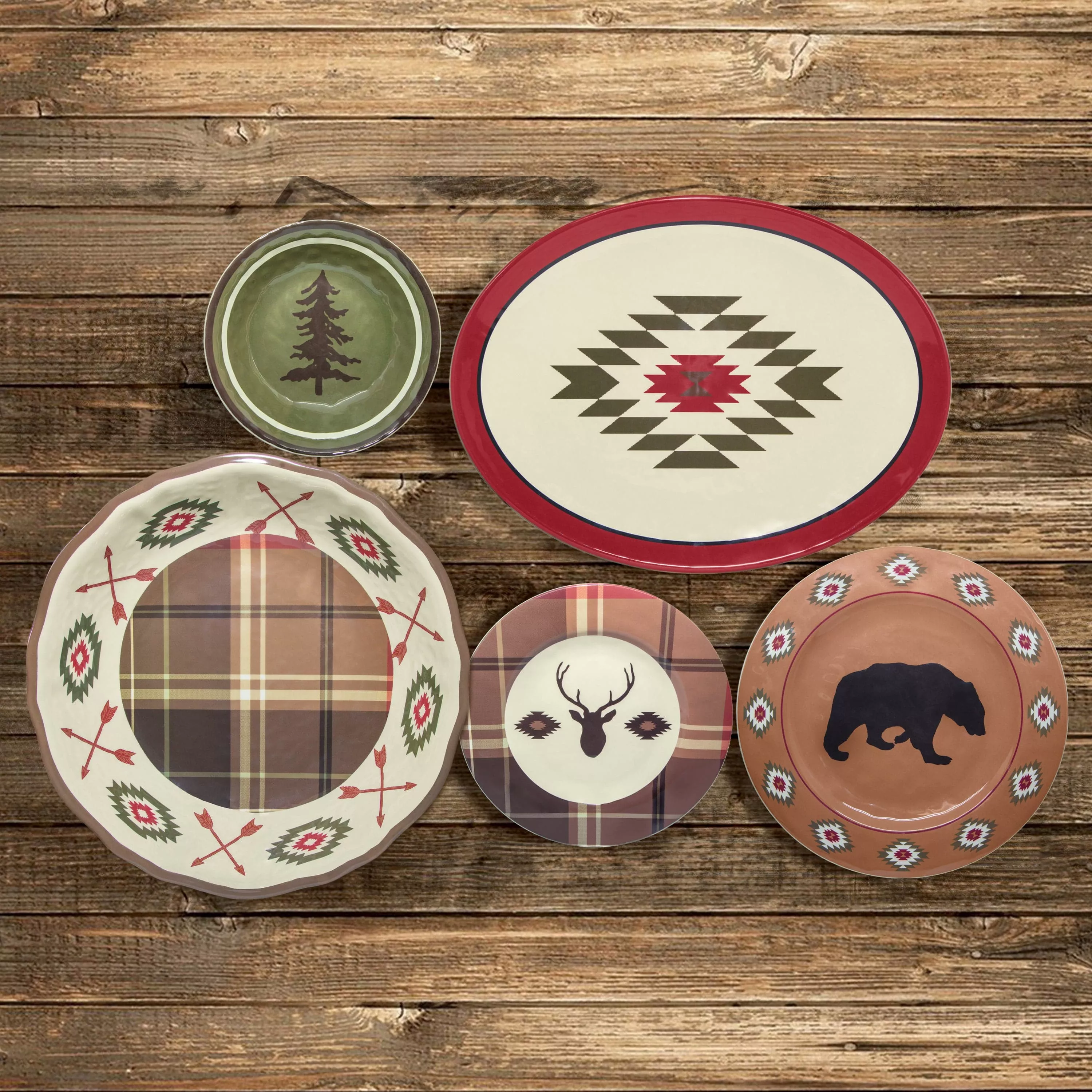 Aztec Bear 14-Piece Melamine Dinnerware Set