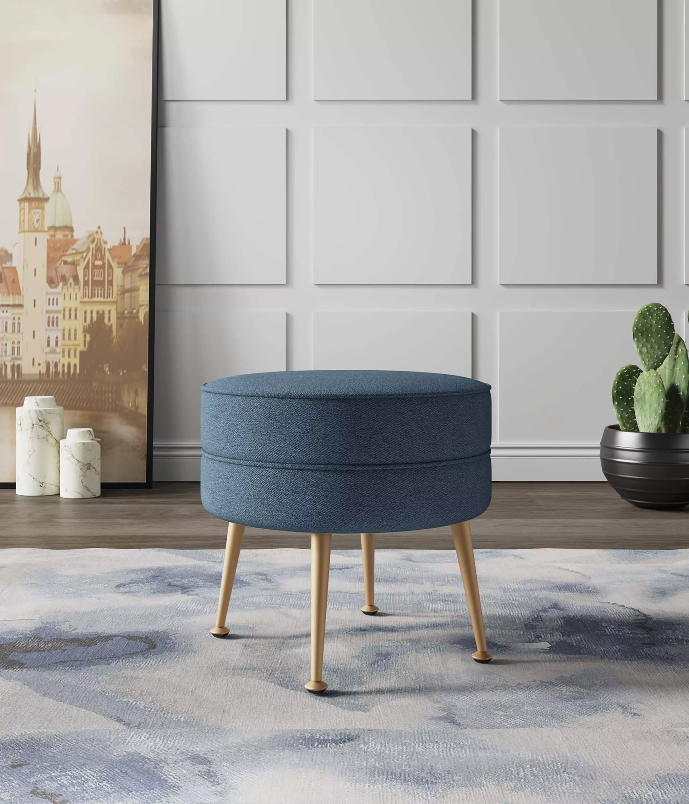 Bailey Blue and Gold Ottoman