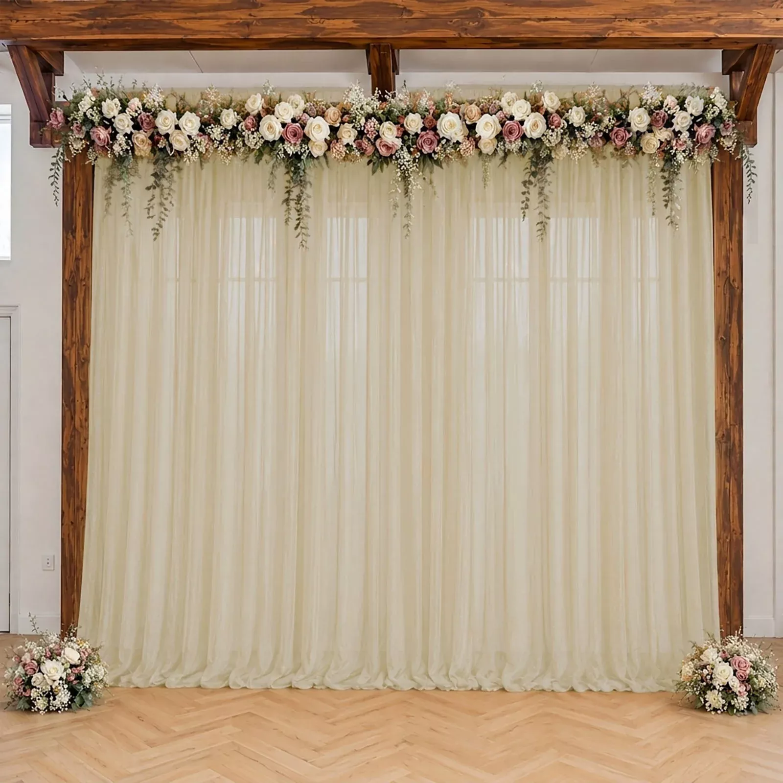 Beige Sheer Backdrop Drape – 5ft x 14ft Wedding Arch & Ceiling Decor Panel, Wrinkle Resistant with Soft Shimmer