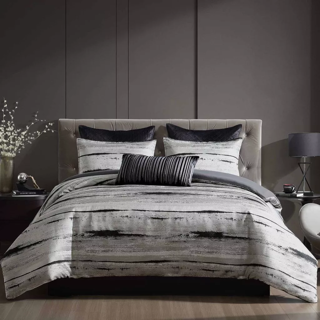 Black/Silver Textured 7 pc King