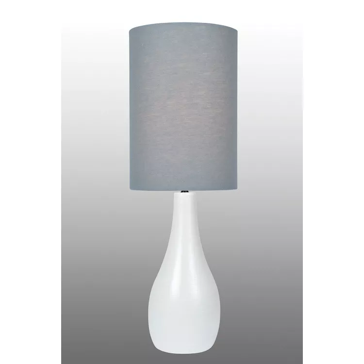Brushed White Grey Linen Shade Table Lamp 23W E27 CFL - Lite Source