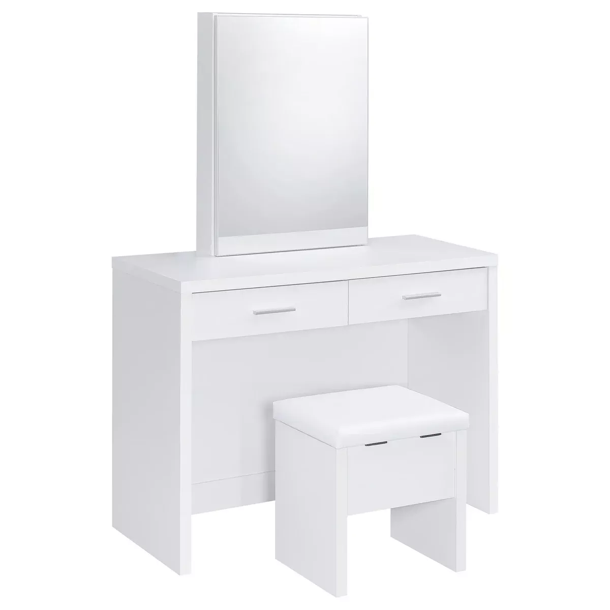 Bunbury Makeup Vanity Table Set Storage Mirror and Stool White