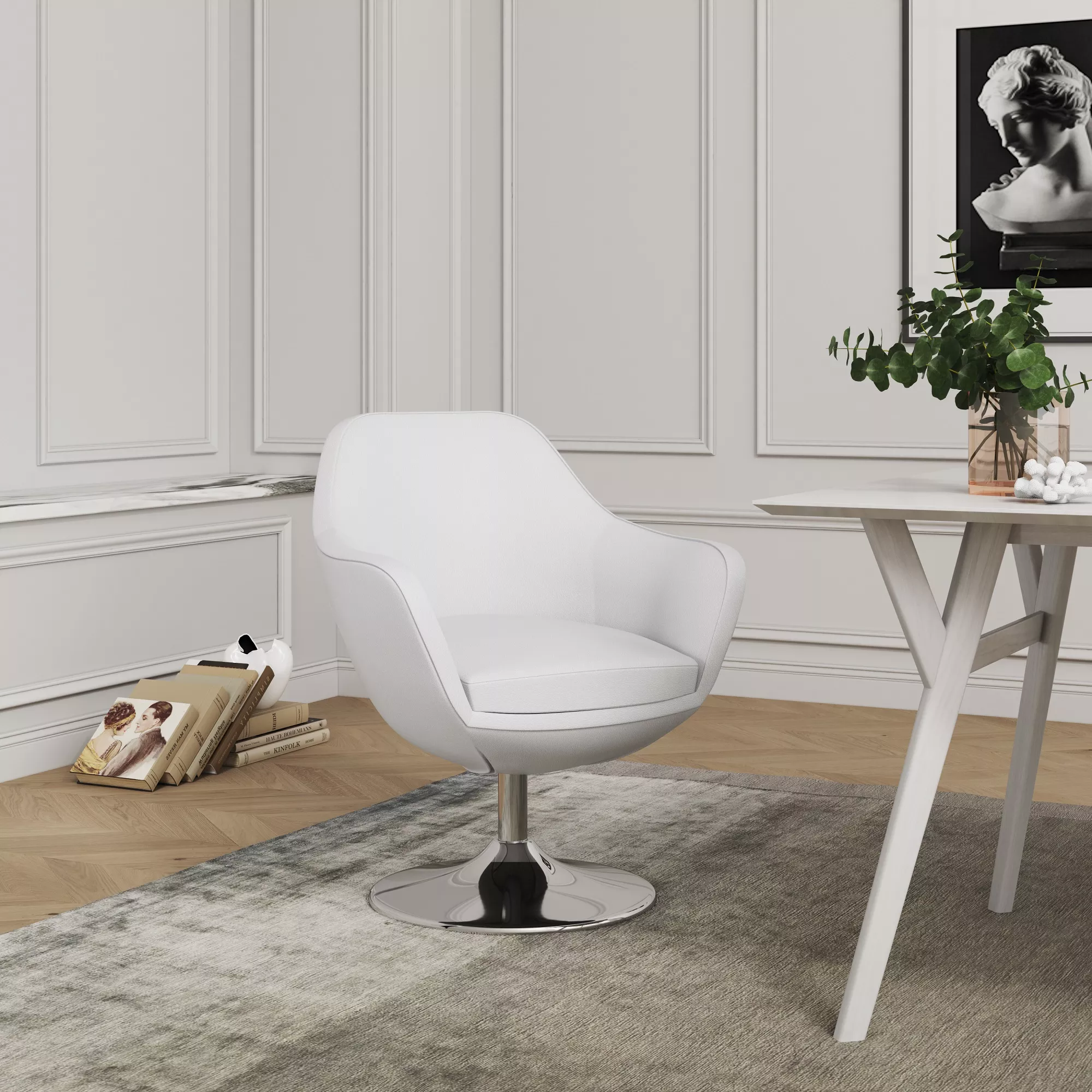 Caisson White Swivel Accent Chair