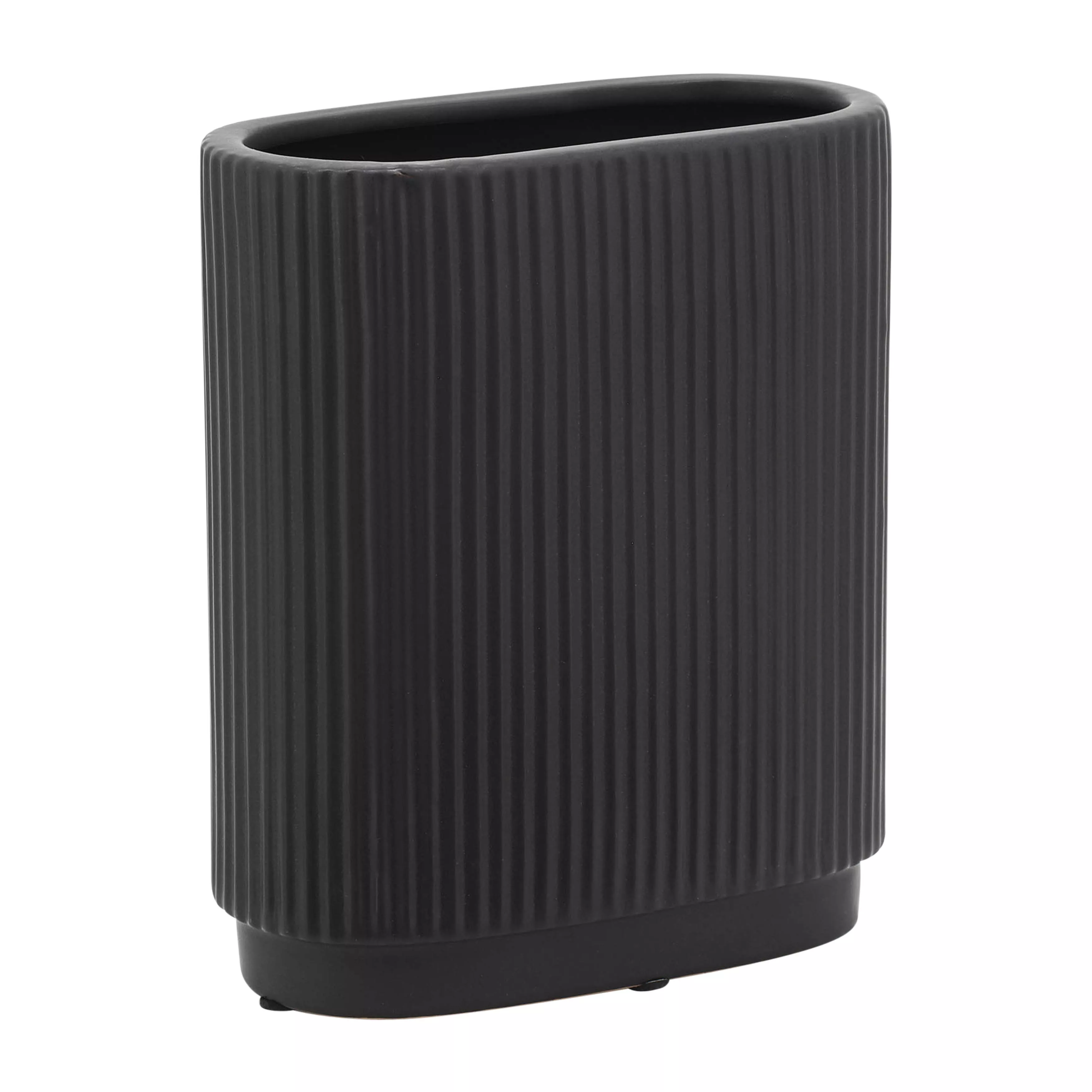 Cer, 8"H Ridged Vase, Black