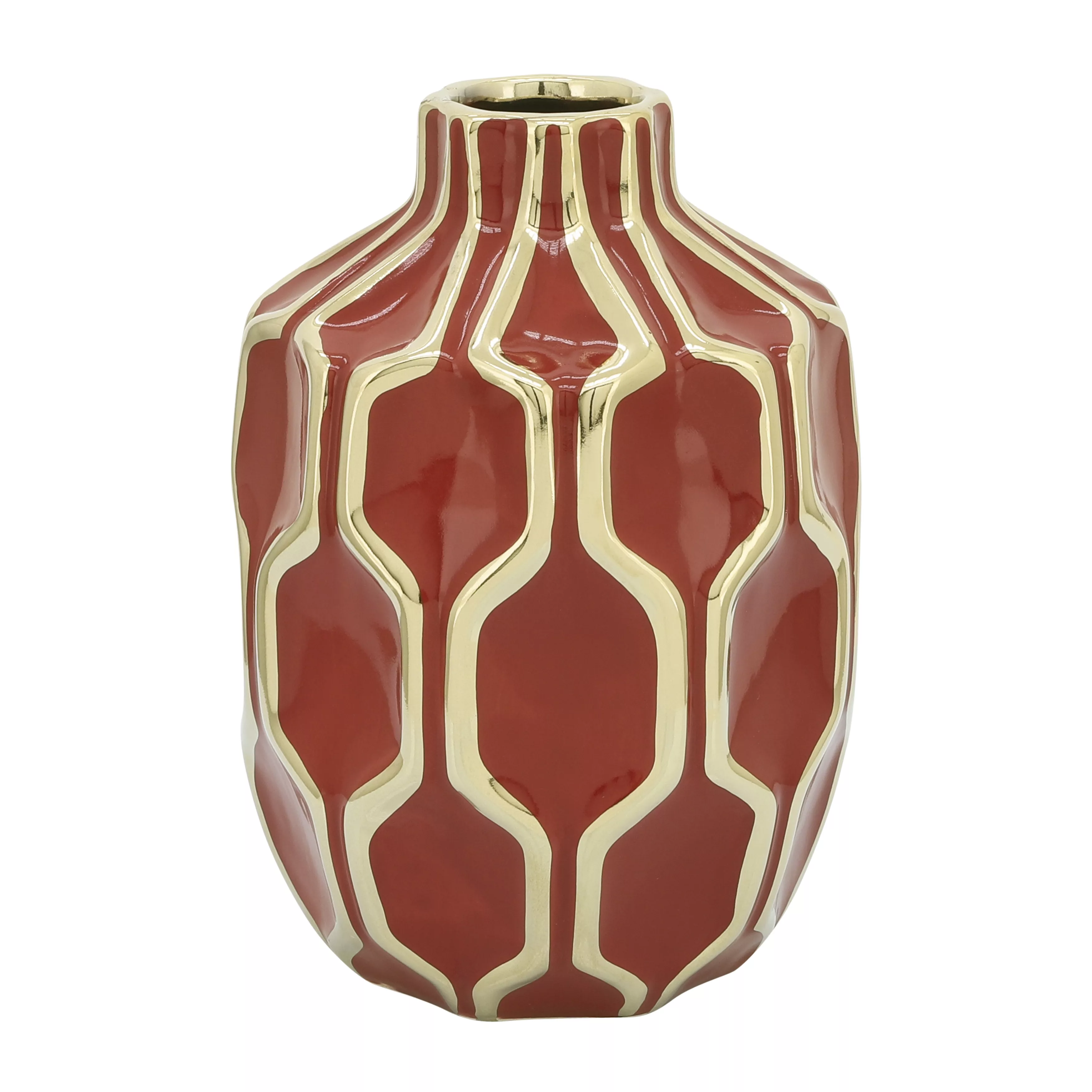 Cer Vase 8", Red/gold