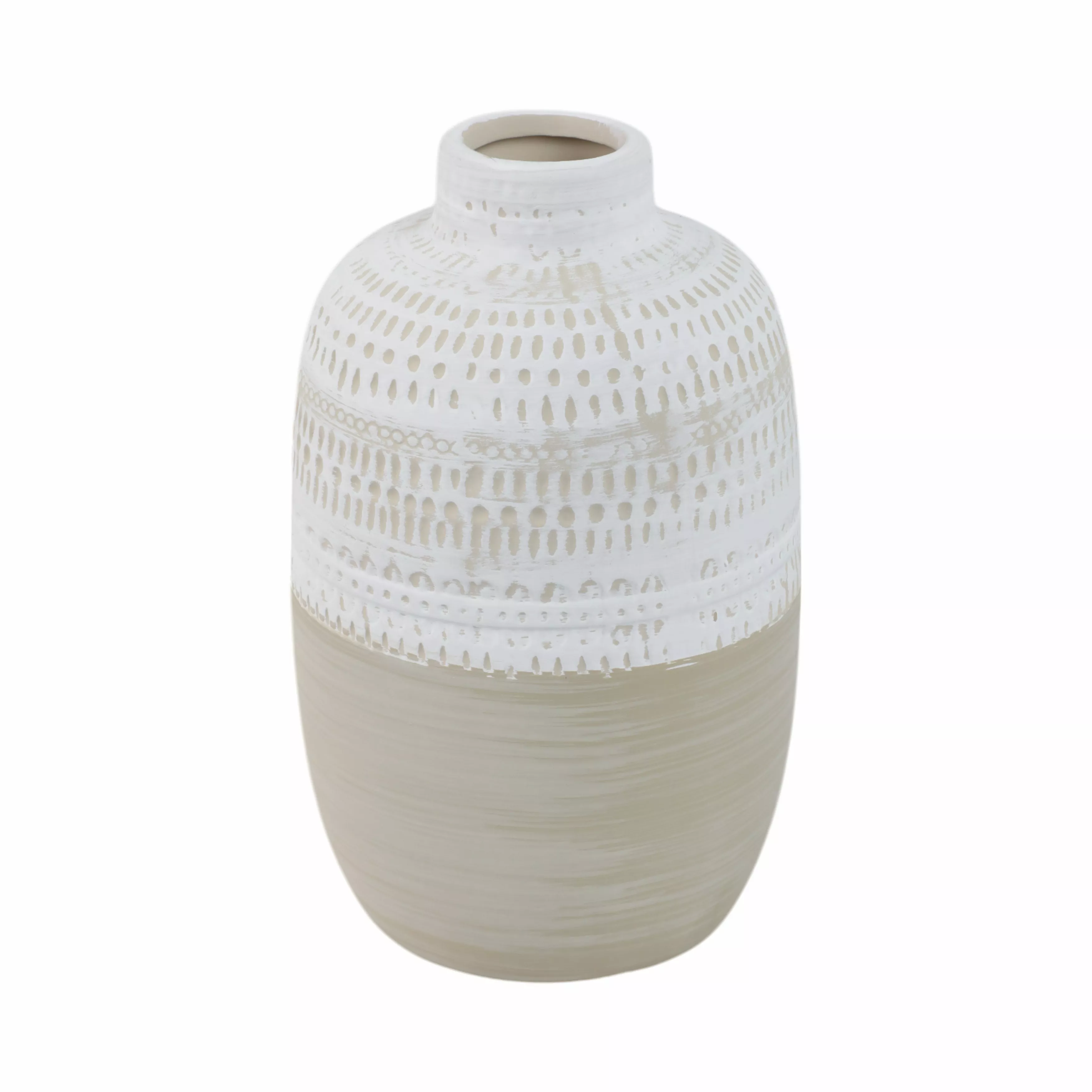 Ceramic 8" Tribal Vase, Beige