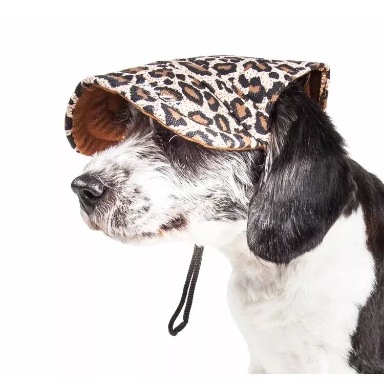 Cheetah Patterned Dog Hat with UV Protection & Adjustable Strap