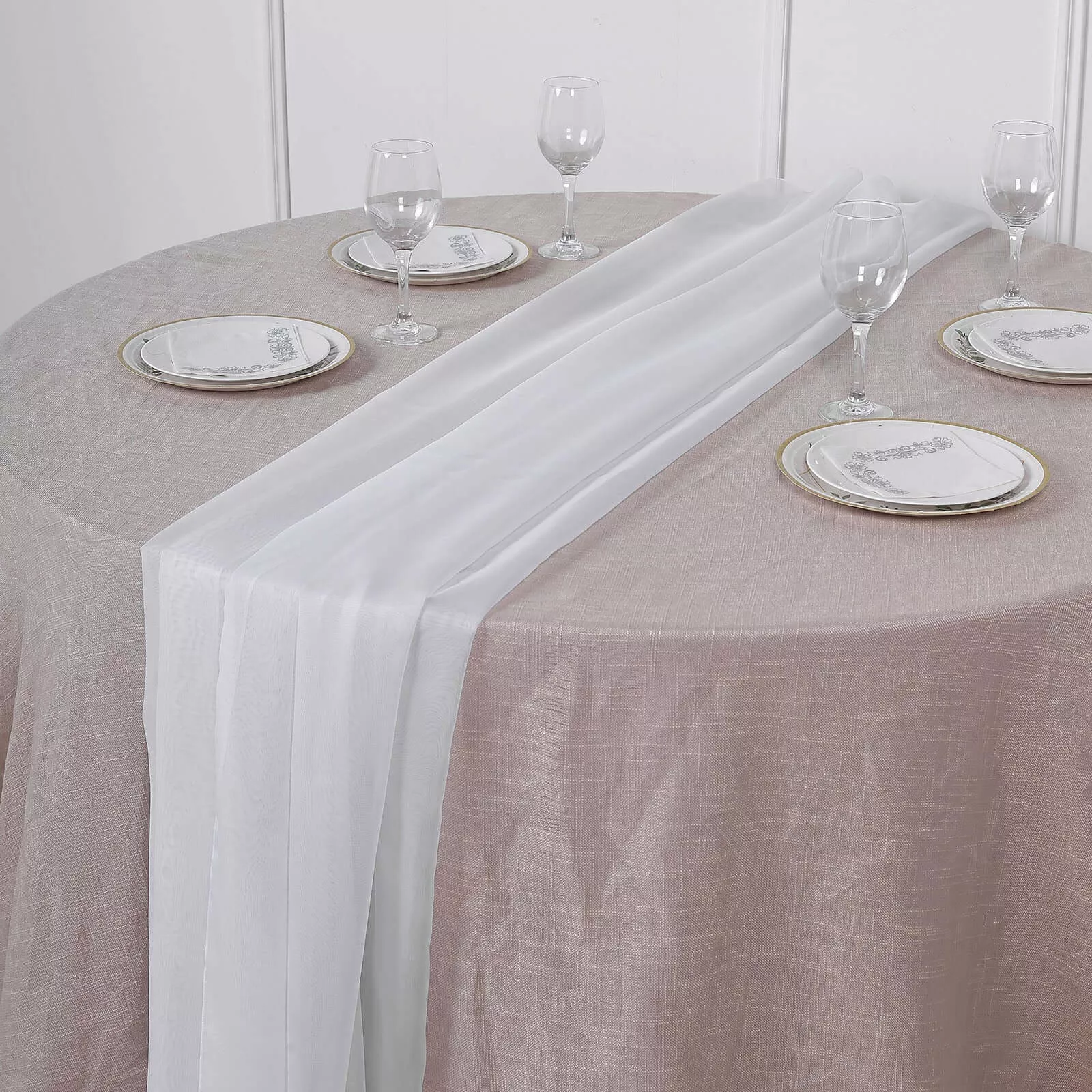 Chiffon 6ft Table Runner White - Chic Flowy & Lightweight Table Decor