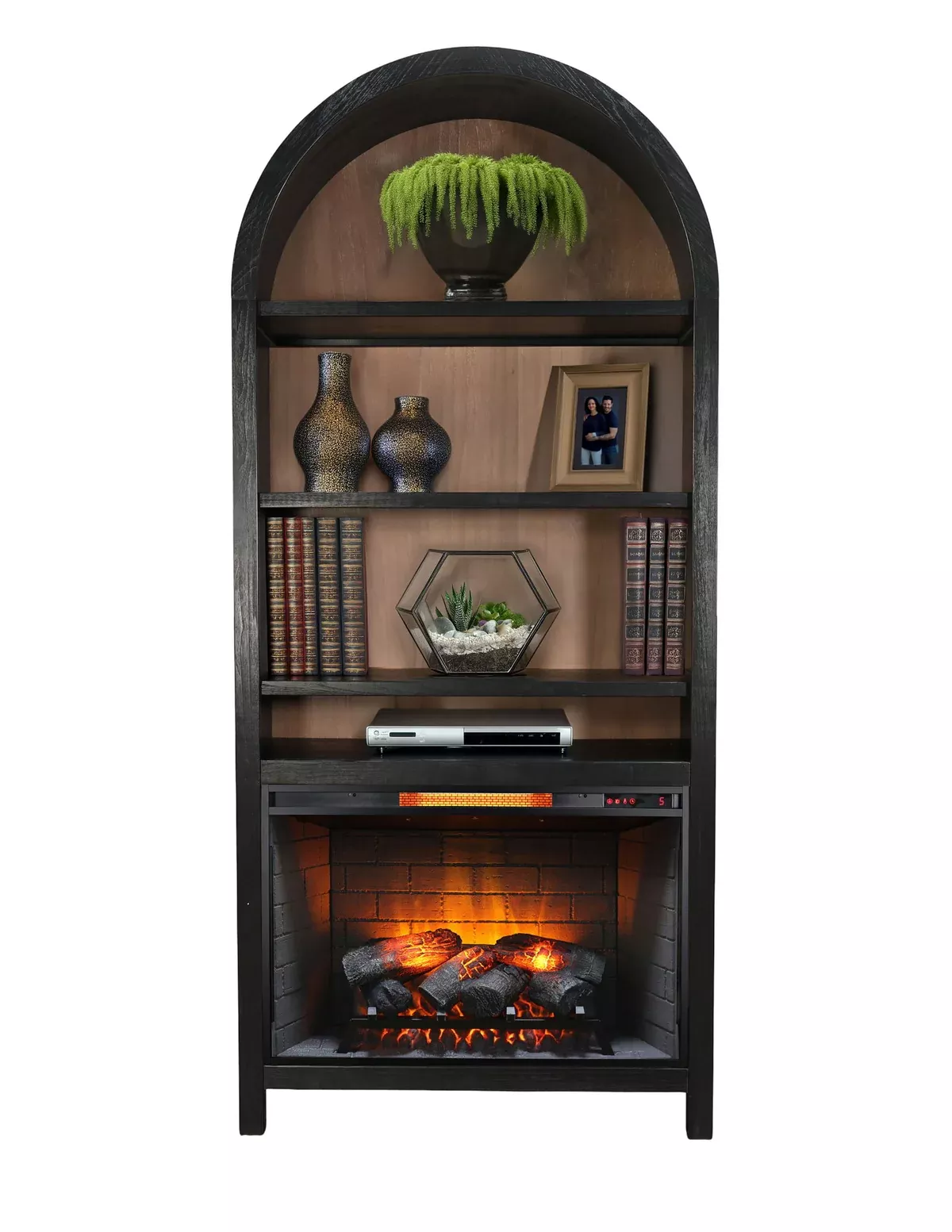 Chill - Arch Bookcase With 33" Fireplace Option - Umbra