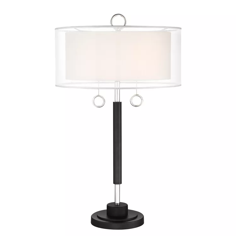 Chrome Black Double Shade Table Lamp E27 A60Wx2 14oz - Lite Source