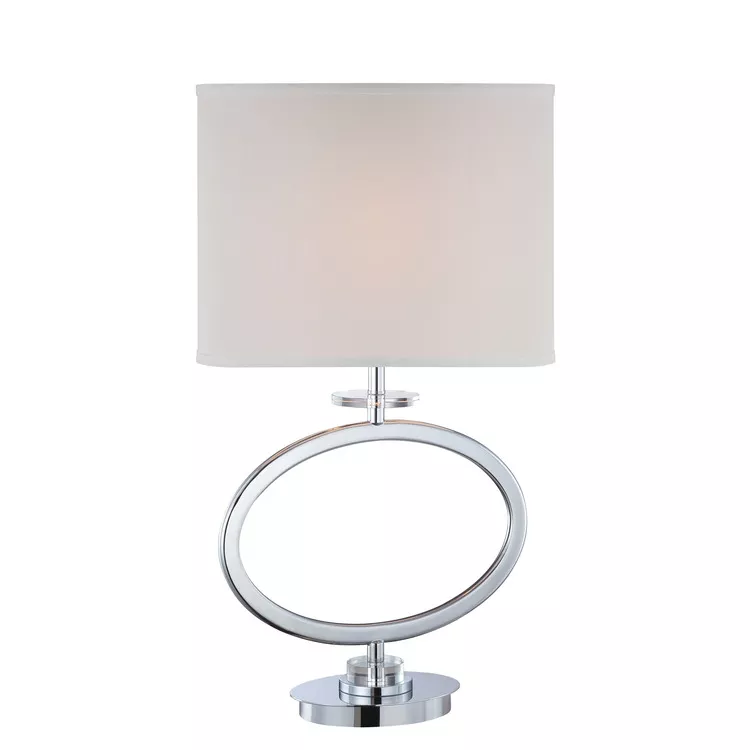Chrome White Fabric Shade Table Lamp 150W E27 - Lite Source