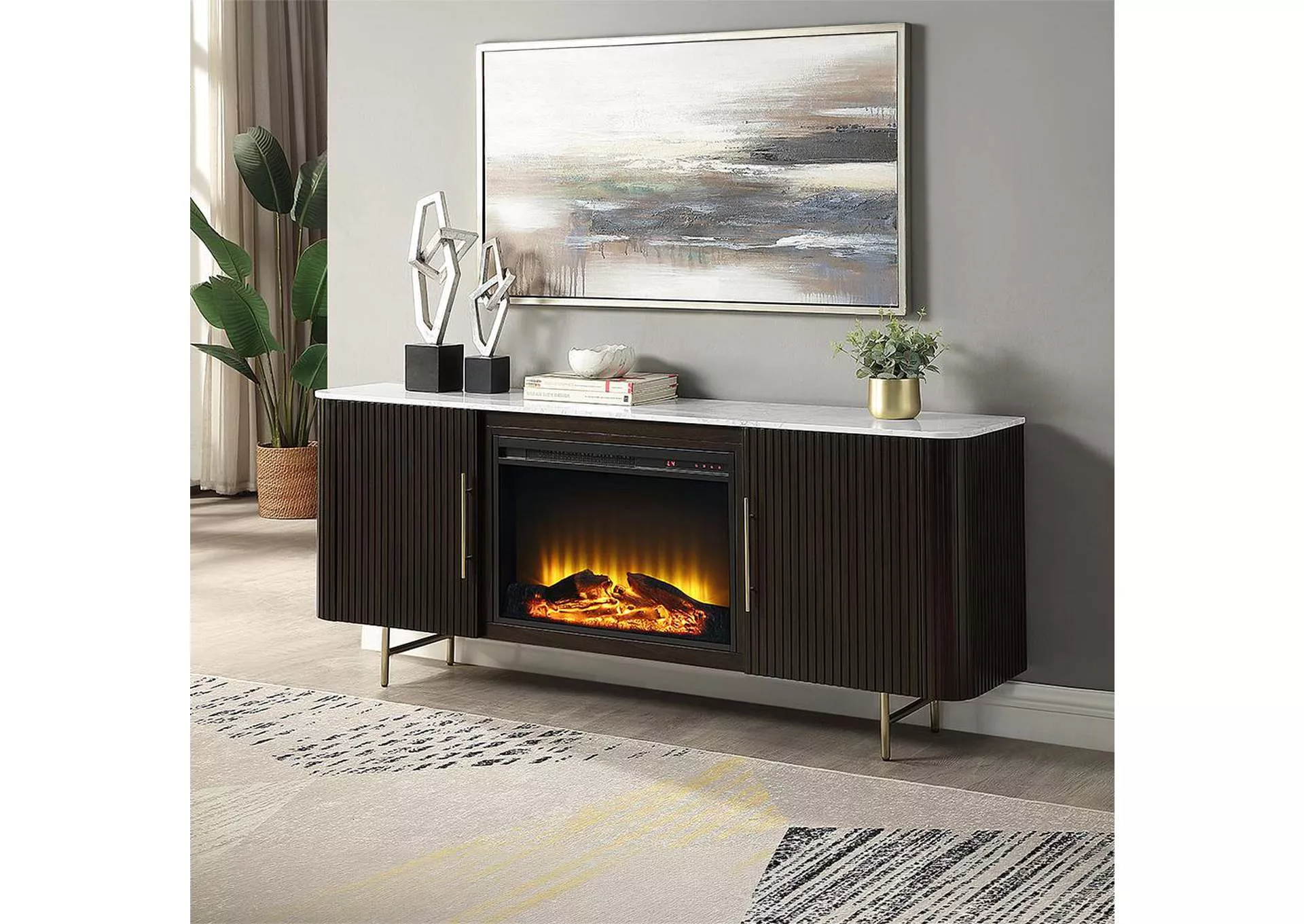 Clayten Server with Marble Top and Fireplace