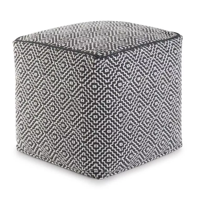 Colsen Boho Square Pouf in Blue, White Patterned Cotton