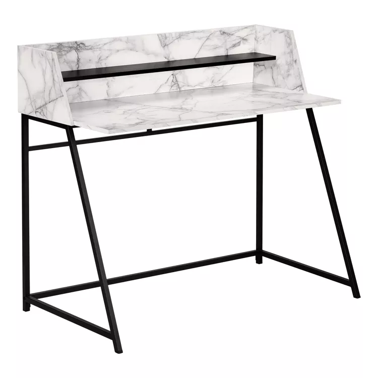 Computer Desk, White Marble Look Finish, 48 Long