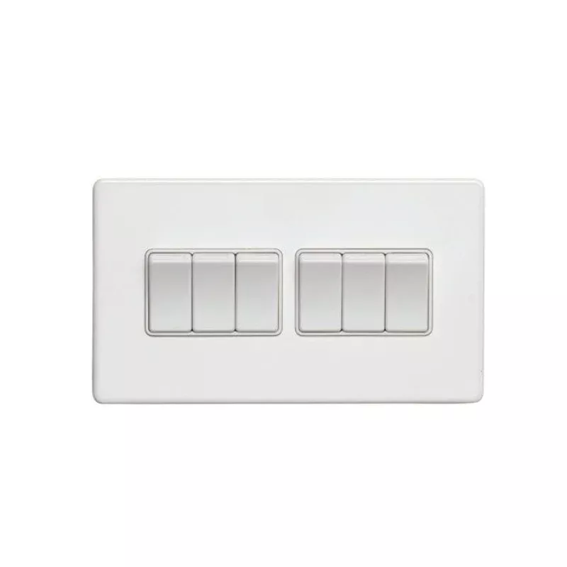 Concealed 3mm 6 Gang Switch - Matt White